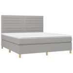 vidaXL Pat cu arcuri, saltea și LED, gri deschis, 160x200 cm, textil