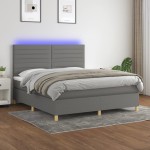 vidaXL Pat cu arcuri, saltea și LED, gri închis, 160x200 cm, textil vidaXL Pat cu arcuri, saltea și LED, gri închis, 160x200 cm, textil