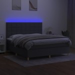 vidaXL Pat cu arcuri, saltea și LED, gri închis, 160x200 cm, textil vidaXL Pat cu arcuri, saltea și LED, gri închis, 160x200 cm, textil