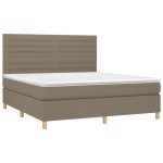 vidaXL Pat cu arcuri, saltea și LED, gri taupe, 160x200 cm, textil