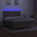 vidaXL Pat cu arcuri, saltea și LED, gri taupe, 160x200 cm, textil