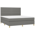 vidaXL Pat cu arcuri, saltea și LED, gri închis, 180x200 cm, textil