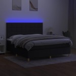 vidaXL Pat cu arcuri, saltea și LED, negru, 180x200 cm, textil vidaXL Pat cu arcuri, saltea și LED, negru, 180x200 cm, textil