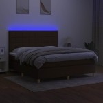 vidaXL Pat cu arcuri, saltea și LED, maro închis, 180x200 cm, textil