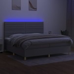 vidaXL Pat cu arcuri, saltea și LED, gri deschis, 200x200 cm, textil