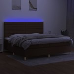 vidaXL Pat cu arcuri, saltea și LED, maro închis, 200x200 cm, textil