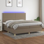 vidaXL Pat cu arcuri, saltea și LED, gri taupe, 200x200 cm, textil