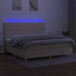 vidaXL Pat cu arcuri, saltea și LED, crem, 200x200 cm, textil
