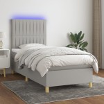 vidaXL Pat cu arcuri, saltea și LED, gri deschis, 80x200 cm, textil vidaXL Pat cu arcuri, saltea și LED, gri deschis, 80x200 cm, textil