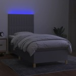 vidaXL Pat cu arcuri, saltea și LED, gri deschis, 80x200 cm, textil vidaXL Pat cu arcuri, saltea și LED, gri deschis, 80x200 cm, textil