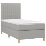 vidaXL Pat cu arcuri, saltea și LED, gri deschis, 90x190 cm, textil