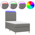 vidaXL Pat cu arcuri, saltea și LED, gri închis, 90x190 cm, textil