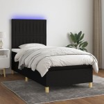 vidaXL Pat cu arcuri, saltea și LED, negru, 90x190 cm, textil vidaXL Pat cu arcuri, saltea și LED, negru, 90x190 cm, textil