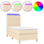vidaXL Pat cu arcuri, saltea și LED, crem, 90x190 cm, textil vidaXL Pat cu arcuri, saltea și LED, crem, 90x190 cm, textil
