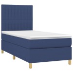 vidaXL Pat cu arcuri, saltea și LED, albastru, 90x190 cm, textil