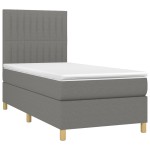 vidaXL Pat cu arcuri, saltea și LED, gri închis, 90x200 cm, textil