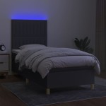 vidaXL Pat cu arcuri, saltea și LED, gri închis, 90x200 cm, textil