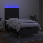 vidaXL Pat cu arcuri, saltea și LED, negru, 90x200 cm, textil