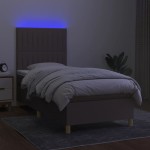 vidaXL Pat cu arcuri, saltea și LED, gri taupe, 90x200 cm, textil