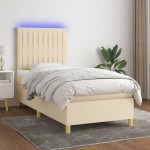 vidaXL Pat cu arcuri, saltea și LED, crem, 90x200 cm, textil vidaXL Pat cu arcuri, saltea și LED, crem, 90x200 cm, textil