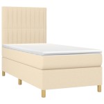 vidaXL Pat cu arcuri, saltea și LED, crem, 90x200 cm, textil vidaXL Pat cu arcuri, saltea și LED, crem, 90x200 cm, textil