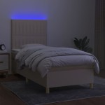 vidaXL Pat cu arcuri, saltea și LED, crem, 90x200 cm, textil vidaXL Pat cu arcuri, saltea și LED, crem, 90x200 cm, textil