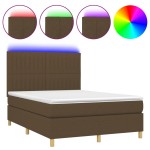 vidaXL Pat cu arcuri, saltea și LED, maro închis, 140x190 cm, textil vidaXL Pat cu arcuri, saltea și LED, maro închis, 140x190 cm, textil