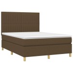 vidaXL Pat cu arcuri, saltea și LED, maro închis, 140x190 cm, textil vidaXL Pat cu arcuri, saltea și LED, maro închis, 140x190 cm, textil