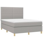 vidaXL Pat cu arcuri, saltea și LED, gri deschis, 140x200 cm, textil