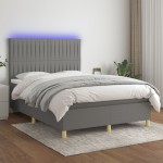 vidaXL Pat cu arcuri, saltea și LED, gri închis, 140x200 cm, textil vidaXL Pat cu arcuri, saltea și LED, gri închis, 140x200 cm, textil
