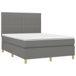 vidaXL Pat cu arcuri, saltea și LED, gri închis, 140x200 cm, textil vidaXL Pat cu arcuri, saltea și LED, gri închis, 140x200 cm, textil