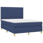 vidaXL Pat cu arcuri, saltea și LED, albastru, 140x200 cm, textil