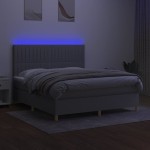 vidaXL Pat cu arcuri, saltea și LED, gri deschis, 160x200 cm, textil
