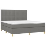 vidaXL Pat cu arcuri, saltea și LED, gri închis, 160x200 cm, textil