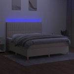 vidaXL Pat cu arcuri, saltea și LED, crem, 160x200 cm, textil
