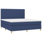vidaXL Pat cu arcuri, saltea și LED, albastru, 160x200 cm, textil