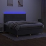 vidaXL Pat cu arcuri, saltea și LED, gri închis, 180x200 cm, textil