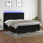 vidaXL Pat cu arcuri, saltea și LED, negru, 180x200 cm, textil vidaXL Pat cu arcuri, saltea și LED, negru, 180x200 cm, textil