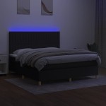vidaXL Pat cu arcuri, saltea și LED, negru, 180x200 cm, textil vidaXL Pat cu arcuri, saltea și LED, negru, 180x200 cm, textil