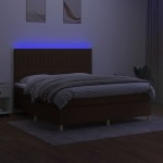 vidaXL Pat cu arcuri, saltea și LED, maro închis, 180x200 cm, textil