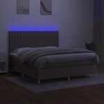 vidaXL Pat cu arcuri, saltea și LED, gri taupe, 180x200 cm, textil