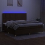 vidaXL Pat cu arcuri, saltea și LED, maro închis, 200x200 cm, textil