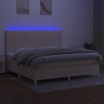 vidaXL Pat cu arcuri, saltea și LED, crem, 200x200 cm, textil