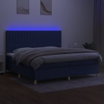 vidaXL Pat cu arcuri, saltea și LED, albastru, 200x200 cm, textil