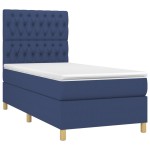 vidaXL Pat cu arcuri, saltea și LED, albastru, 90x190 cm, textil
