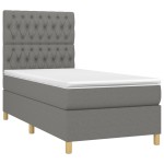 vidaXL Pat cu arcuri, saltea și LED, gri închis, 90x200 cm, textil