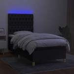 vidaXL Pat cu arcuri, saltea și LED, negru, 90x200 cm, textil