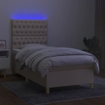 vidaXL Pat cu arcuri, saltea și LED, crem, 90x200 cm, textil vidaXL Pat cu arcuri, saltea și LED, crem, 90x200 cm, textil