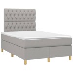 vidaXL Pat cu arcuri, saltea și LED, gri deschis, 120x200 cm, textil