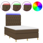 vidaXL Pat cu arcuri, saltea și LED, maro închis, 120x200 cm, textil vidaXL Pat cu arcuri, saltea și LED, maro închis, 120x200 cm, textil